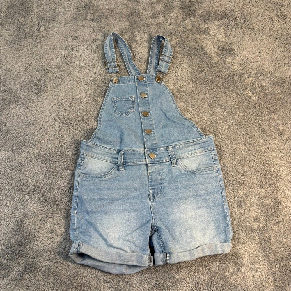 Vigoss Girls Light Wash Denim Shortalls Heart Buttons Size M 9-10